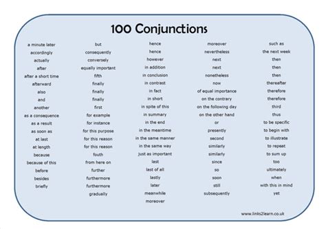 As long as, as soon as, except that, in. 100 conjunctions learning mat | Teaching Resources