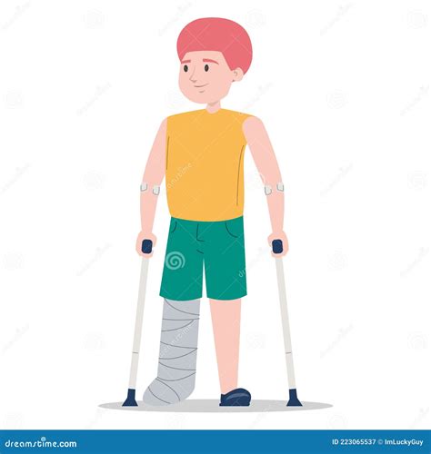 Boy On Crutches With A Broken Leg Stock Vector Illustration Of Child