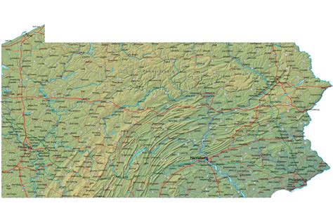 Detailed Pennsylvania Map - PA Terrain Map
