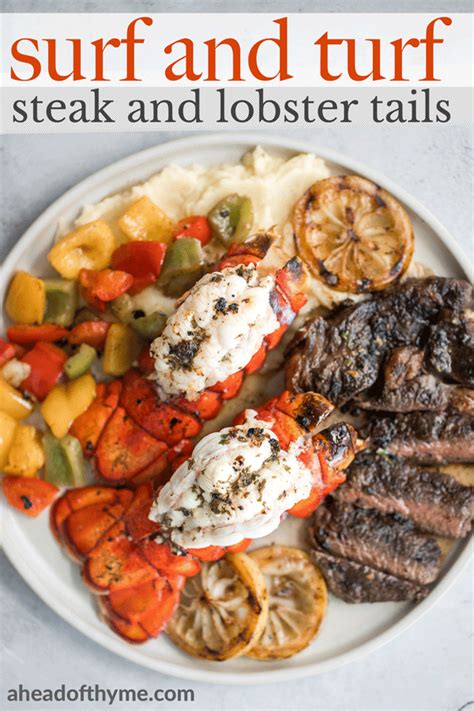 Master the classic steak and homemade chips or experiment with sauces, from peppercorn to chimichurri. Surf and Turf Steak and Lobster Tails | Recipe in 2020 | Thyme recipes, Steak and lobster ...