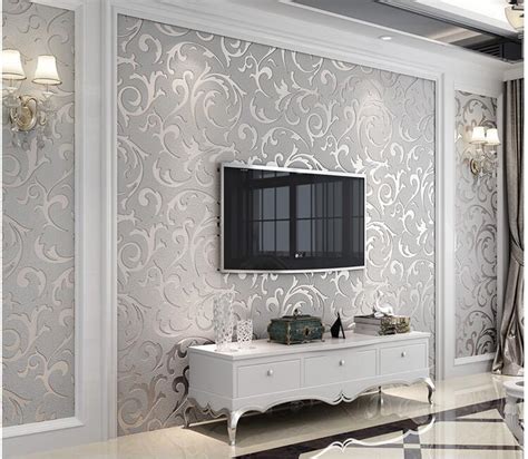 53sqm Silver Wallpaper Damask Style Modern 3d Scroll Wall