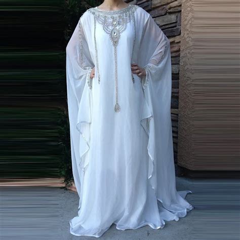 2014 Hot Muslim Evening Dress Abaya In Dubai White Chiffon Crystal Arabic Dress Moroccan Kaftan