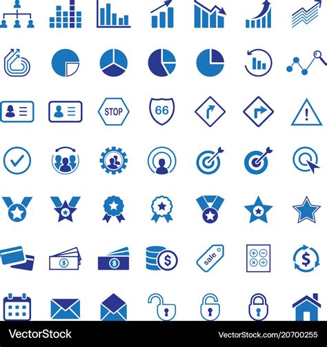 Premium Blue Business Flat Icon Set Royalty Free Vector