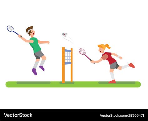 People Playing Badminton Cartoon Royalty Free Vector Image