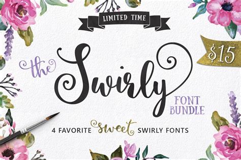 Swirly Font Bundle 4 Fonts By Emily Spadoni Scriptfont Script