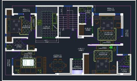 3 Bhk Apartment Plan With Furniture Design Autocad Drawing Dwg File Images