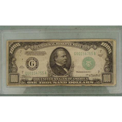Canadian currency/bills sit on a table in dominanations of $20 (twenty), $50 (fifty), $100 (one hundred) and $1000 (one thousand. $1000 Dollar Bill Note 1934 G Mint Chicago