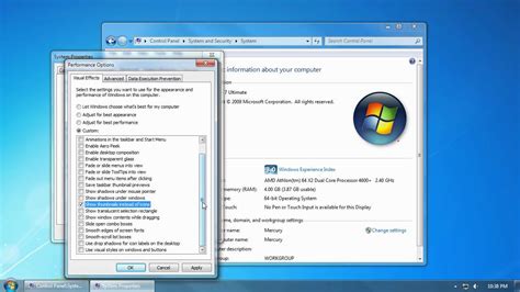 Windows 7 Performance Visual Effects Advanced System Settings