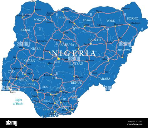 Highly Detailed Vector Map Of Nigeria With Administrative Regions Main