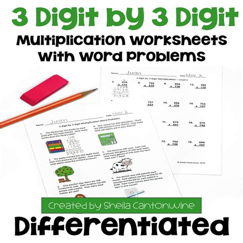 3 Digit By 3 Digit Multiplication Worksheets Differentiated With Word