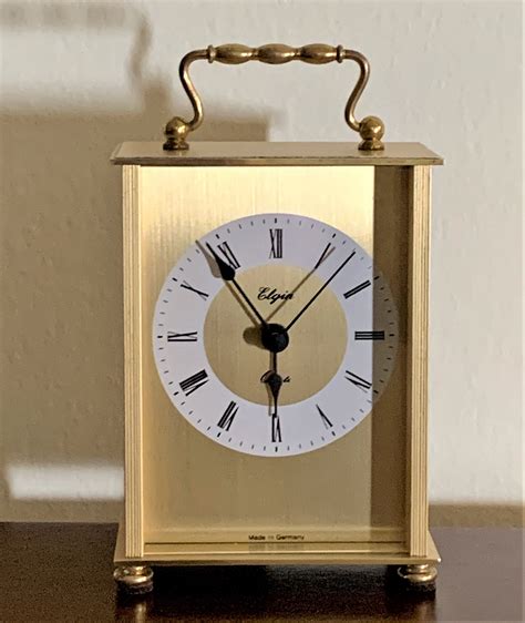Elgin Germany Brass Carriage Mantle Clock Brushed And High Polished Brass Brass Dial