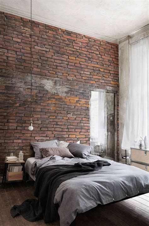 Urban Decayed Red Wall Mural Industrial Bedroom Design