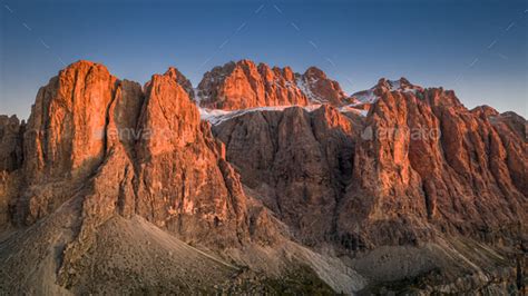 Passo Gardena In Dolomites At Sunset Italy Stock Photo By Shaiith