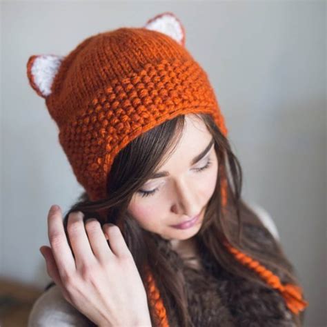 Pattern Cat Hat Knitted Fox Hat Cat Ears Beanie Etsy