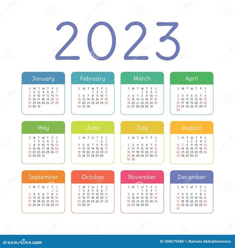 Calendar 2023 Year English Colorful Vector Square Pocket Or Wall
