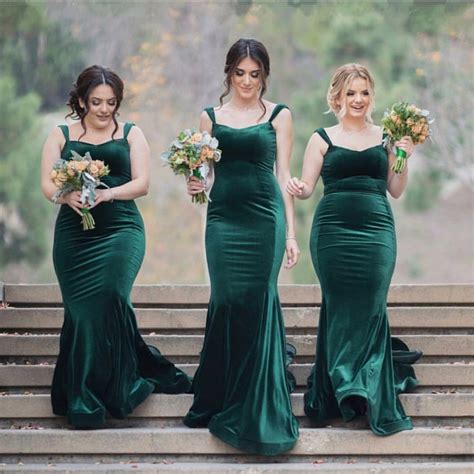 Emerald Green Long Velvet Bridesmaid Dresses Strapless