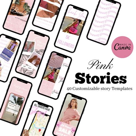 Pink 40 Instagram Story Templates Canva Instagram Branding Etsy