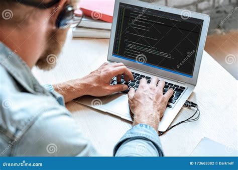 It Coder Programmer Use Laptop Computer Typing Coding On Notebook