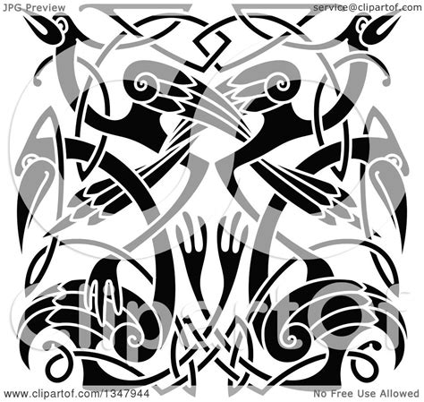 Clipart Of A Black And White Celtic Knot Cranes Or Herons
