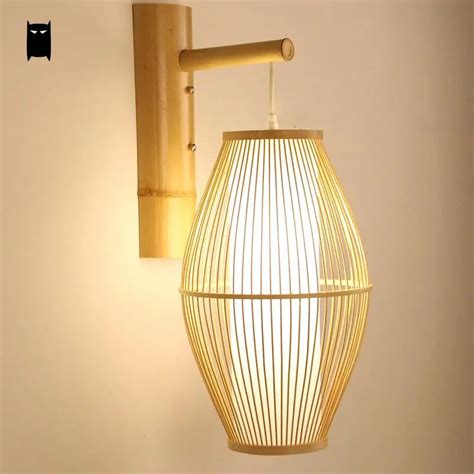 Bamboo Wicker Rattan Lantern Shade Wall Lamp Fixture Rustic Country