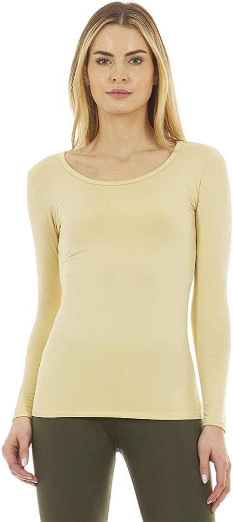 Thermajane Womens Ultra Soft Scoop Neck Thermal Underwear Shirt Long