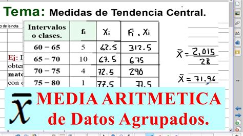 Ejemplo De Media Aritmética Para Datos Agrupados Por Intervalos