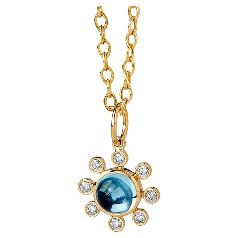 Syna Yellow Gold Blue Topaz Pendant With Diamonds For Sale At Stdibs