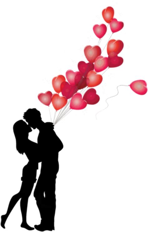 download romantic silhouette couple with heart balloons