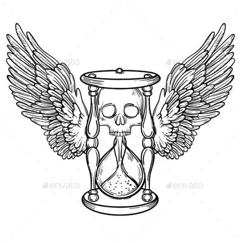 An Hourglass With Wings And A Skull In The Middle Tattoos Objects