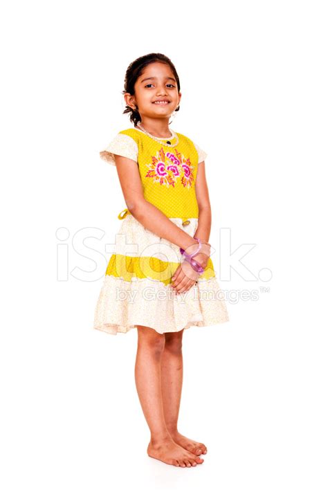 Cheerful Little Indian Girl Full Length Isolated Portrait Stock Photo