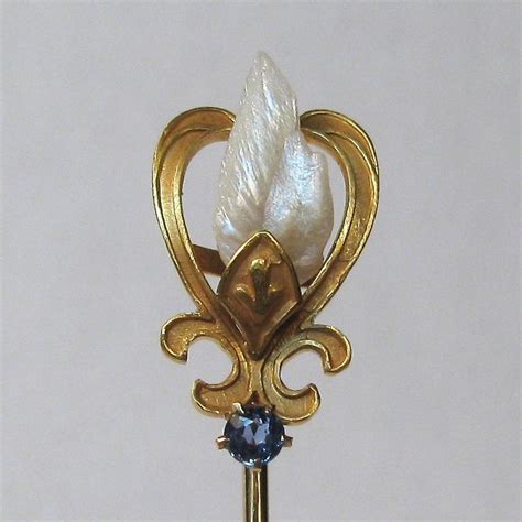Antique Edwardian 14k Gold Sapphire And River Pearl Stick Pin River