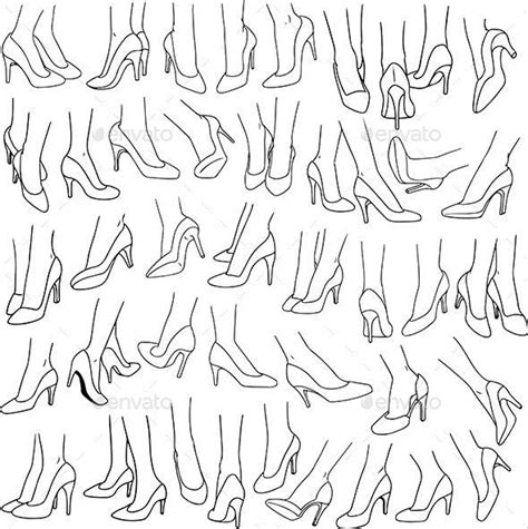 Woman Feet With High Heel Shoes Pack Lineart By Lironpeer