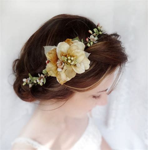 Champagne Flower Rustic Wedding Headpiece Bridal Hair Etsy Rustic