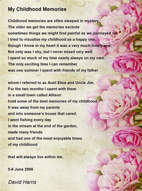 My Childhood Memories Poem By David Harris Poem Hunter