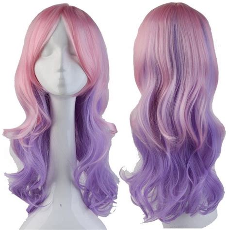 Purple Pink Ombre Halloween Wig Wavy Anime Cosplay Curly Long Hair