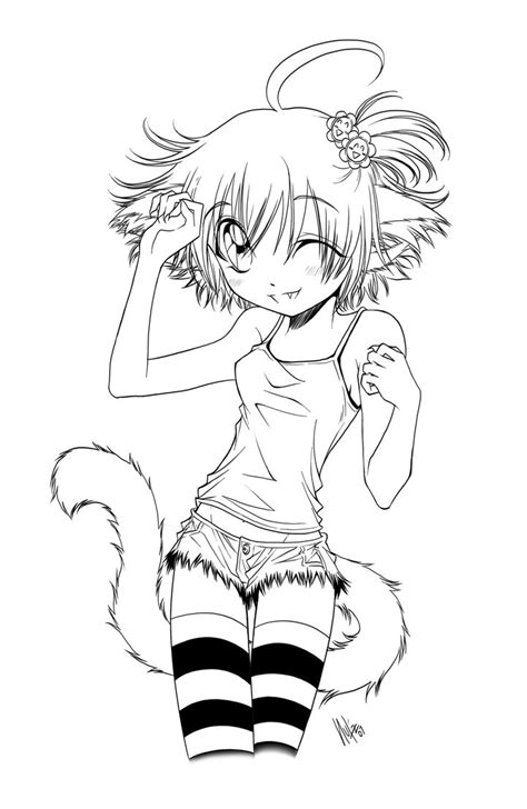 Anime Cat Girl Coloring Pages At Free Printable
