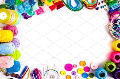 Craft Supplies For Diy Top View Featuring Art Background And Beads