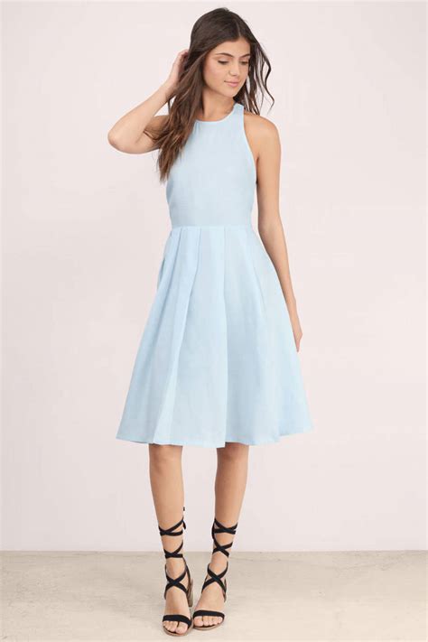 Lucille Pleated Chambray Midi Dress In Blue 15 Tobi Us
