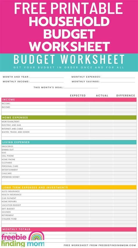 Free Household Budget Worksheet Pdf Printable Freebie Finding Mom In