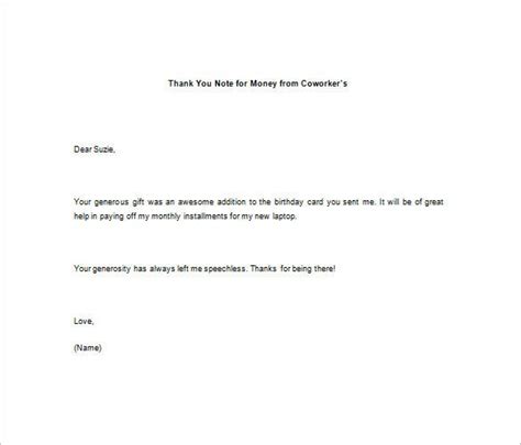 8 Thank You Note For Money Free Sample Example Format