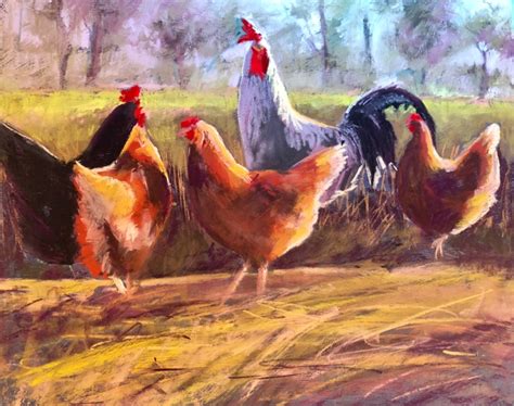 Four Hens And A Rooster Paintandsimple