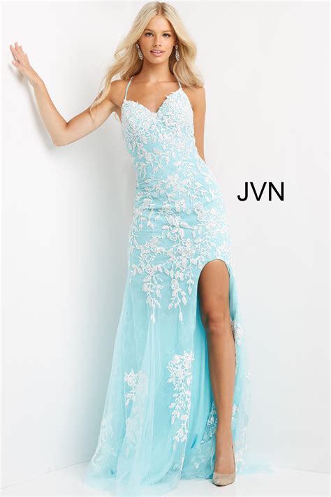 Jvn06660 And Jvn06644 Embroidered Spaghetti Strap Prom Gowns