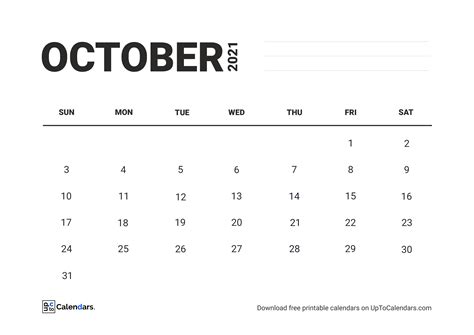 Printable October 2021 Calendar Blank Templates Free Download In Pdf