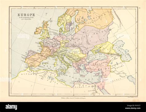 Europa En El Comienzo Del Siglo Vi Bartholomew 1876 Mapa Antiguo