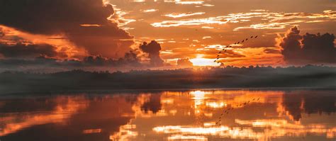 Download Wallpaper 2560x1080 Exotic And Beautiful Sunset Lake