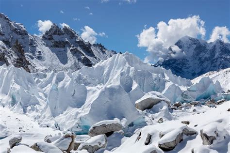 Close Up Of Khumbu Glacier In Everest Base Camp Stock Photo Image Of