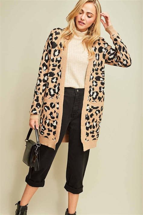 Lots Of Leopard Cardigan Leopard Cardigan Black Denim Fashion