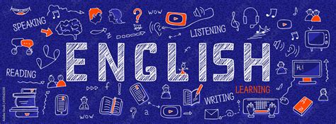 Internet Banner About Learning English Language White Outline Icons