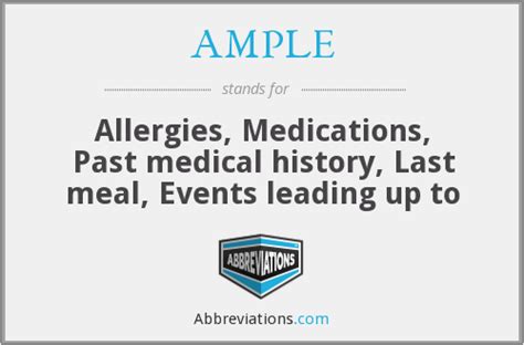AMPLE - Allergies, Medications, Past medical history, Last ...
