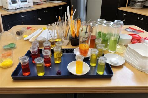 Science Experiment With Ingredients And Equipment Laid Out Neatly On